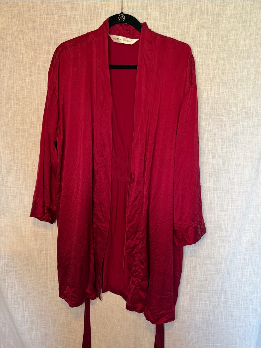 Victoria's Secret Red 100 Percent Silk Belted Robe Pockets Coquette Lingerie S